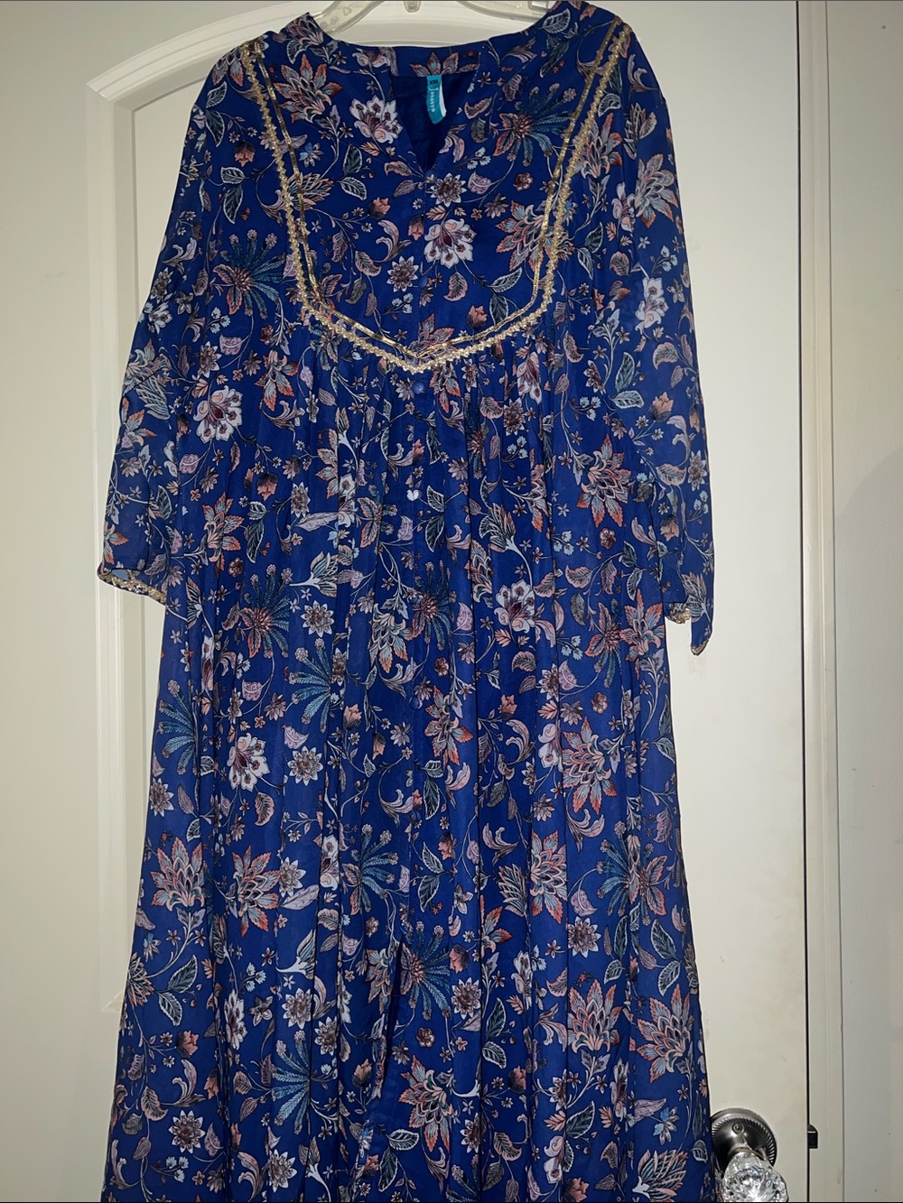 Boho Floral Maxi Dress - Navy Blue